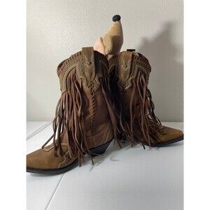 Rockin Country Fringe Western Boots Womens 8W Brown Leather Studded